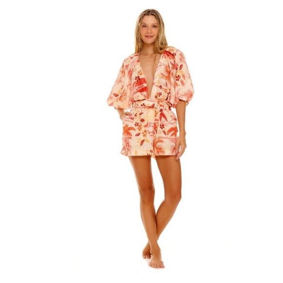 Agua bendita Floral Pink and Red Romper - Picture 3 of 5